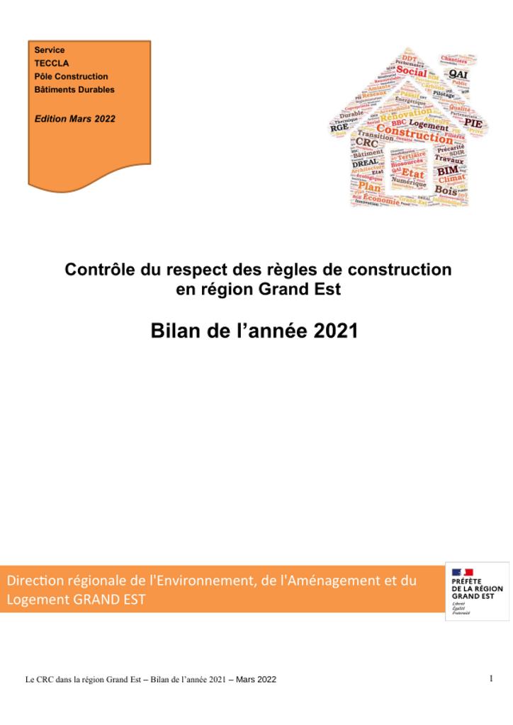 Contrôle du respect des règles de construction en Région Grand Est - Bilan année 2021 | 