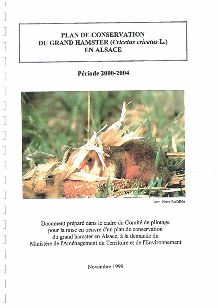 Plan de conservation du Grand Hamster (cricetus cricetus L.) en Alsace -Période 2000 à 2004 | 