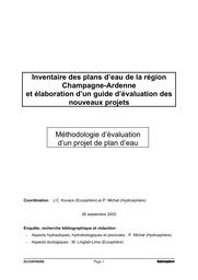 Inventaire des plans d'eau de la Région Champagne-Ardenne et élaboration d'un guide d'évaluation des nouveaux projets - Méthodologie d'évaluation d'un projet de plan d'eau | MICHEL (PATRICK)