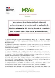 Modification n°2 du PLU (décision de la MRAe de La Réunion après examen au cas par cas) - Commune du Port | MISSION REGIONALE D'AUTORITE ENVIRONNEMENTALE LA REUNION. Autorité environnementale